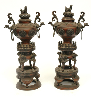 Appraisal: A PAIR OF CHINESE BRONZE CENSORS