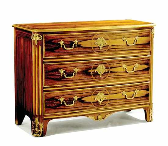 Appraisal: Bronze-mounted zebrawood chest of drawers Baker Furniture Co rectangular molded