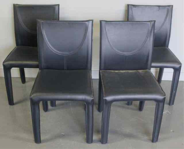 Appraisal: Modernist Black Leather Chairs Possibly Pace From a Brooklyn NY