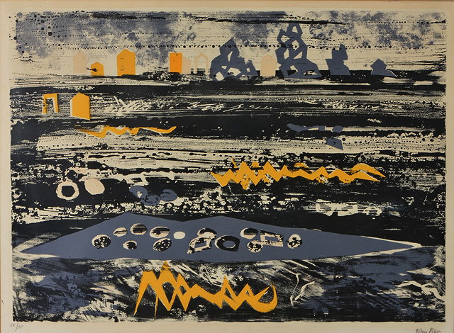 Appraisal: JOHN PIPER - A beach in Brittany lithograph in colours