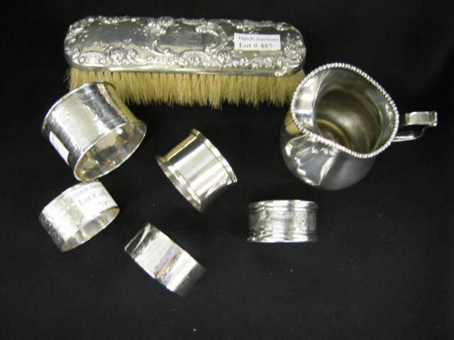 Appraisal: pcs Estate Silver Lot sterling creamer brush sterling napkin rings