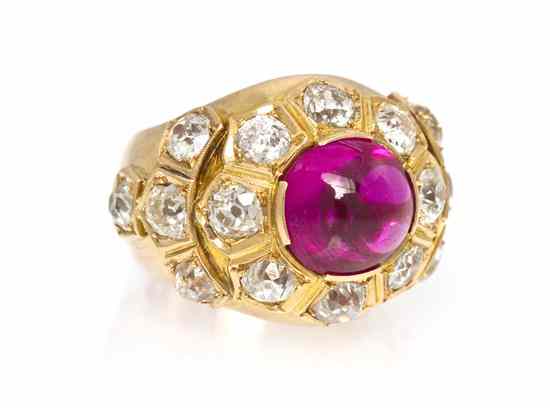 Appraisal: An Important Yellow Gold Ruby and Diamond Ring containing one