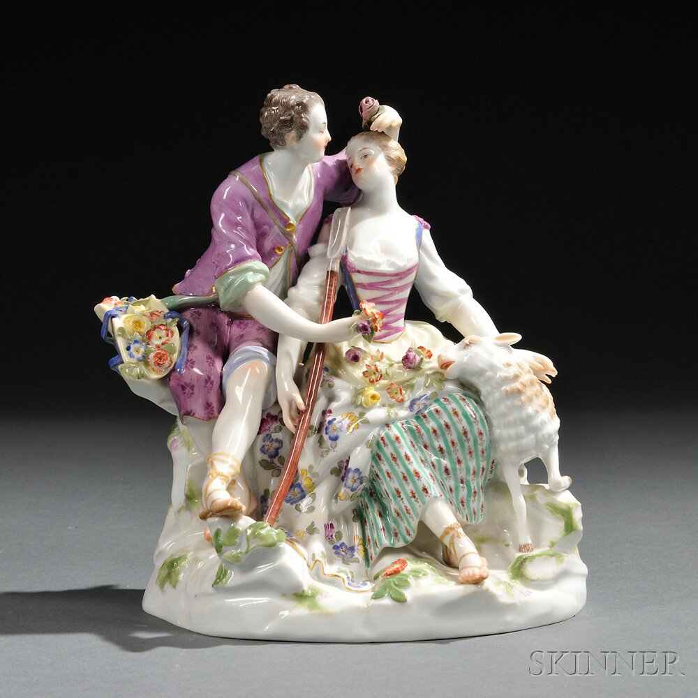 Appraisal: Meissen Porcelain Figure Group of a Resting Shepherd and Shepherdess