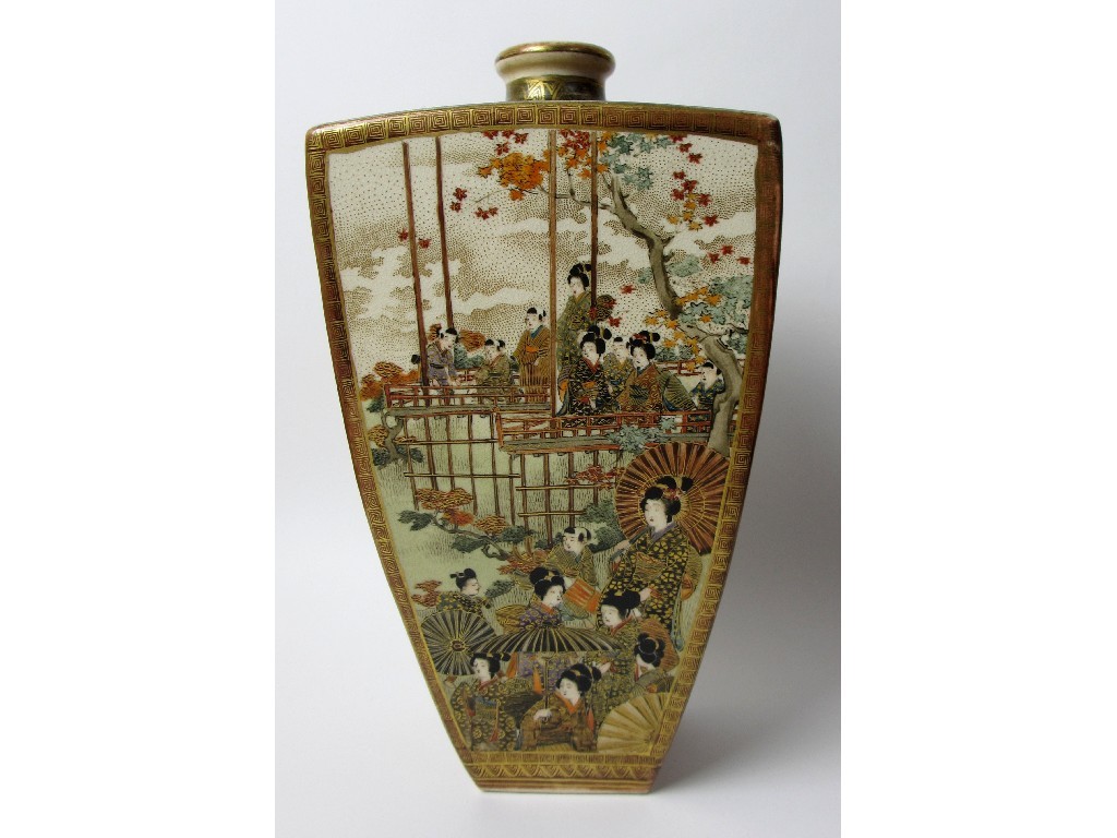 Appraisal: A Satsuma square shaped vase painted with panels of figures