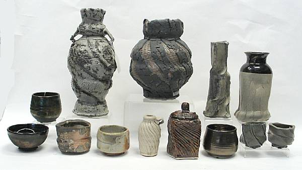 Appraisal: Thirteen pieces of art pottery in earth tone and iridescent