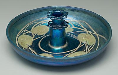 Appraisal: Tiffany flower bowl iridescent blue glass with gold lily pads