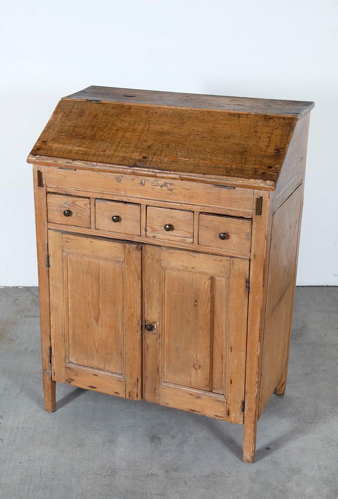 Appraisal: English Cabinet with Small Writing Desk English Cabinet with Small