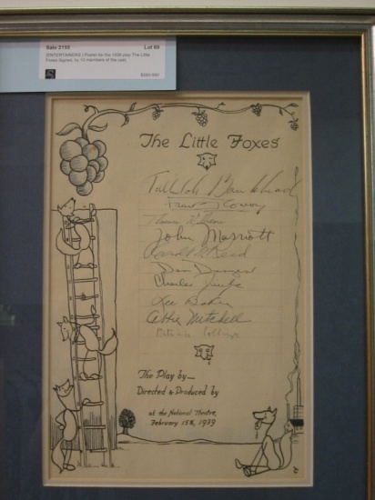 Appraisal: ENTERTAINERS Poster for the play The Little Foxes Signed by