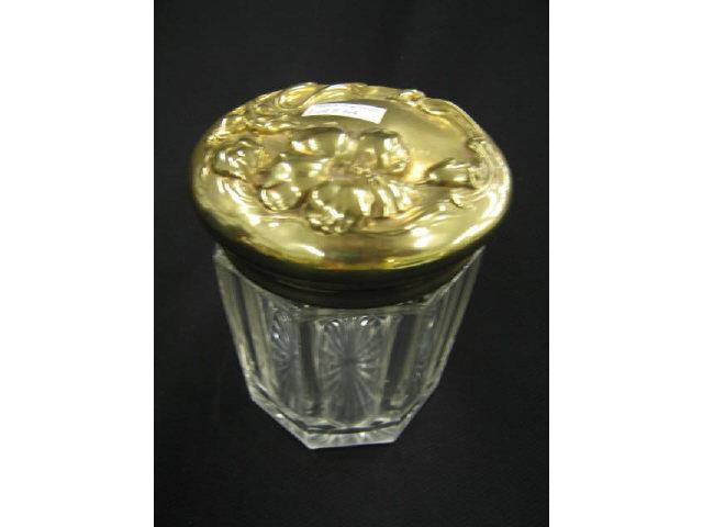 Appraisal: Victorian Glass Tobacco Jar Art Nouveau brass floral cover excellent