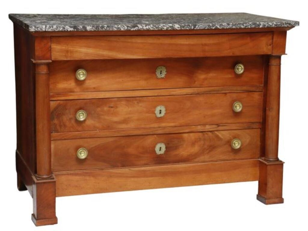 Appraisal: French Empire style marble-top commode th c projecting frieze drawer