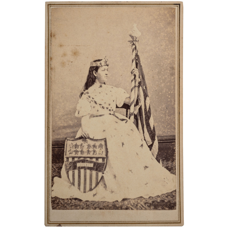 Appraisal: CIVIL WAR CDV of Lady Liberty with flag and patriotic