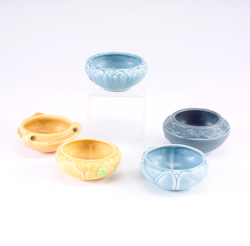 Appraisal: ROOKWOOD Five small Production bowls in blue green or yellow