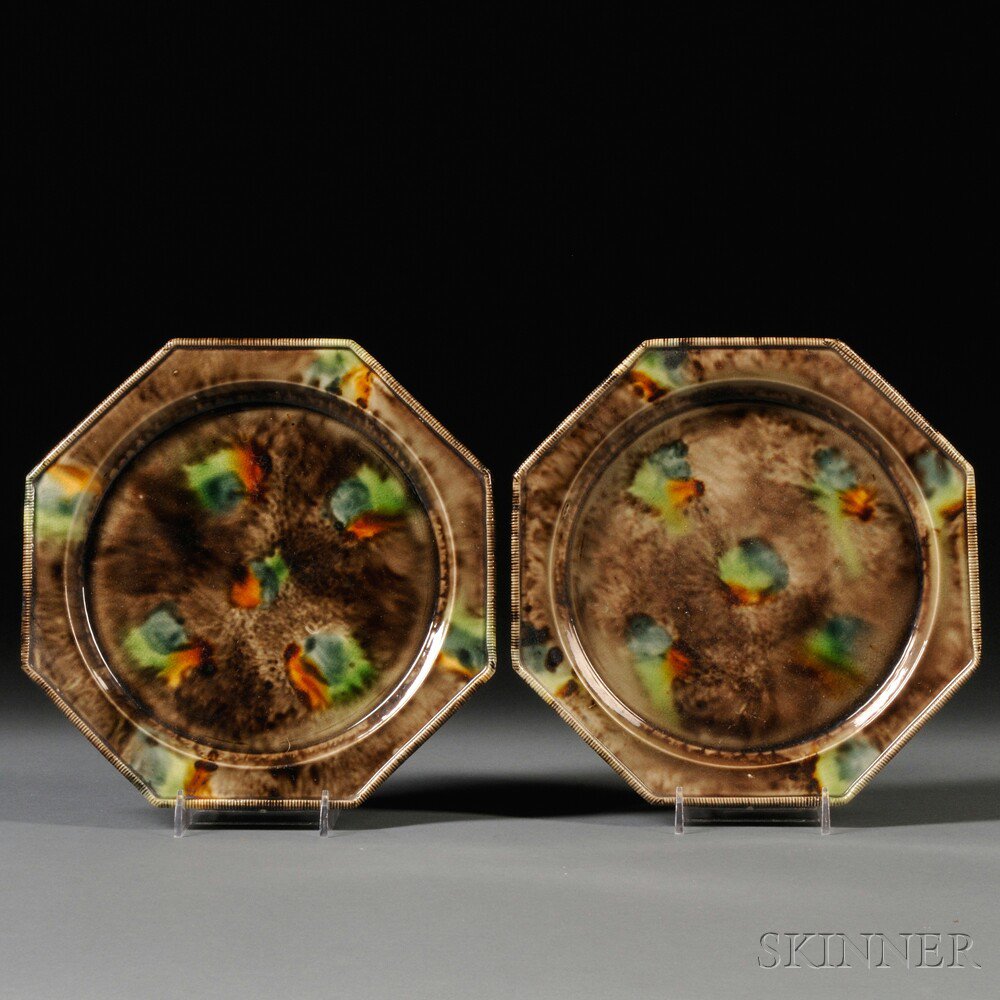 Appraisal: Two Staffordshire Cream-colored Earthenware Plates England c octagonal shapes with