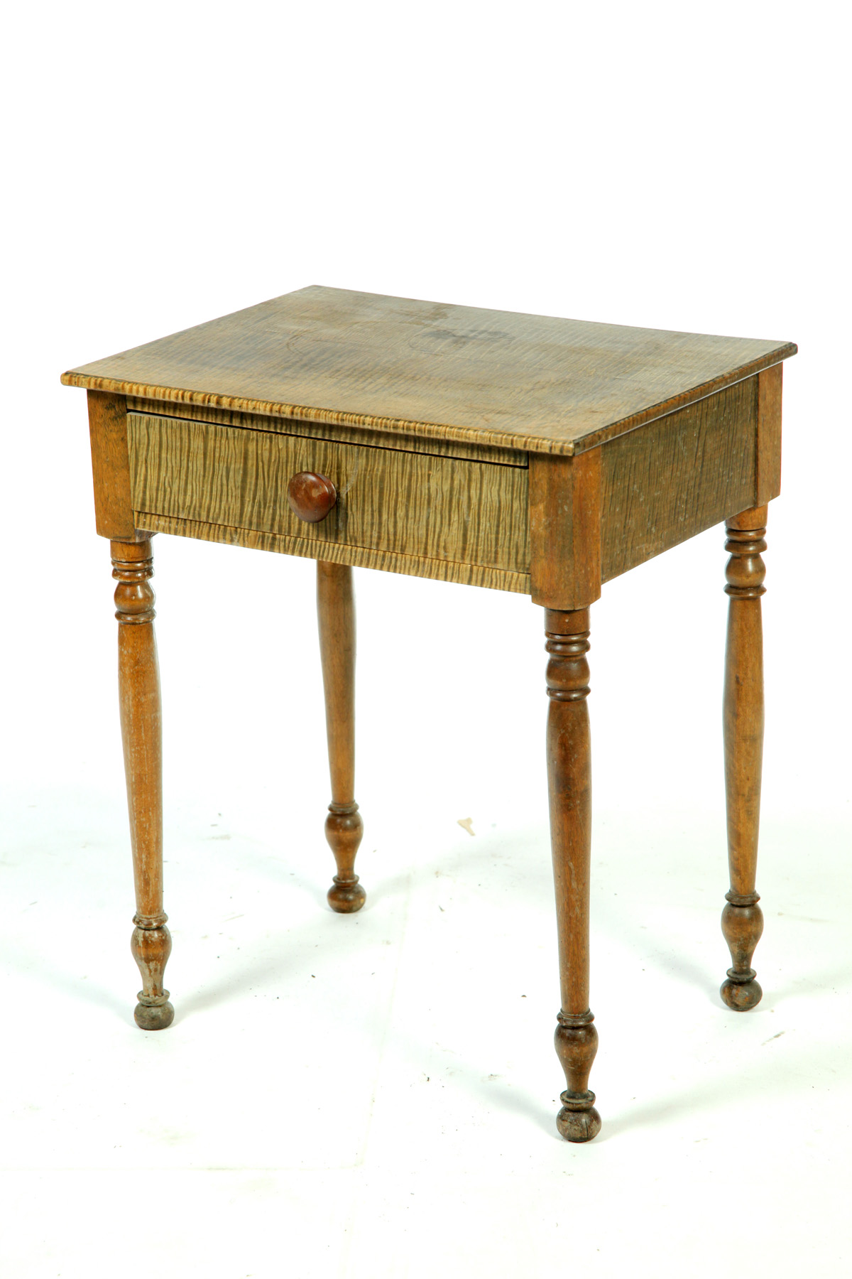 Appraisal: ONE-DRAWER WORK TABLE American nd quarter- th century tiger maple