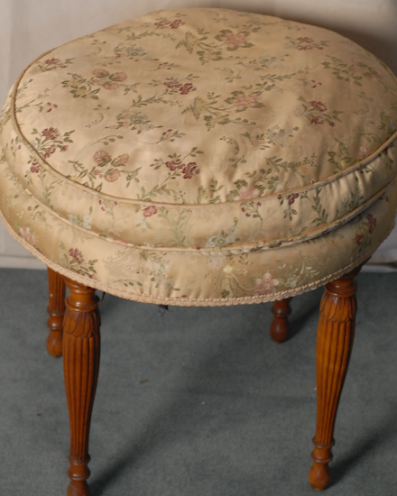 Appraisal: French-style Stool with loose floral design cushion turned reeded legs