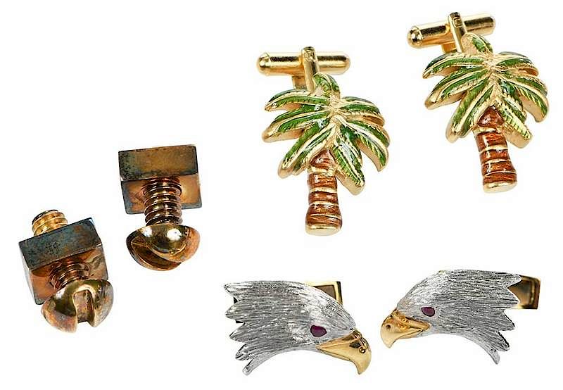 Appraisal: Three Pairs Cufflinks eagle head design each with one pinkish