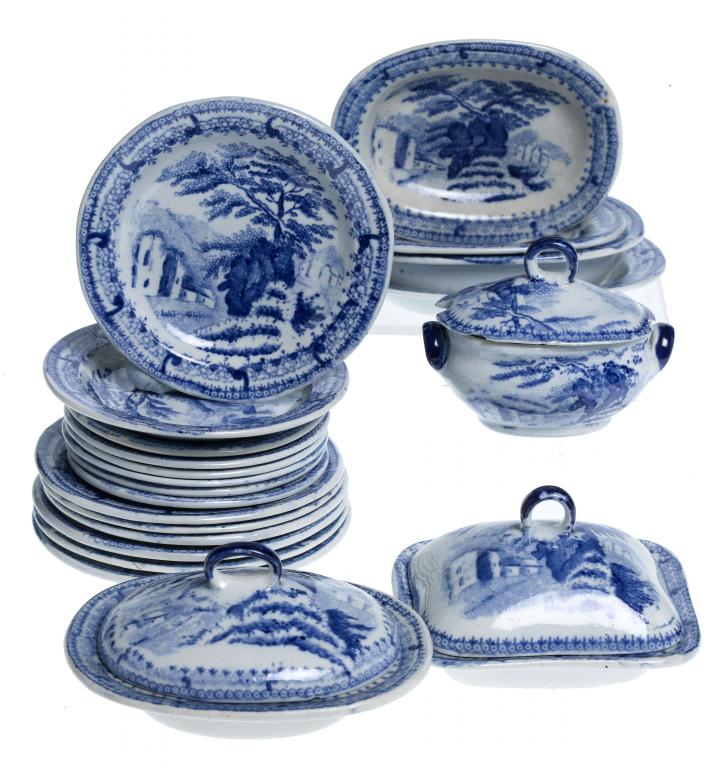 Appraisal: A BLUE PRINTED EARTHENWARE MINIATURE DINNER SERVICE the service including