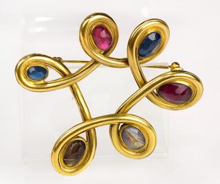 Appraisal: Steve Vaubel gemstone and vermeil brooch Steve Vaubel gemstone and