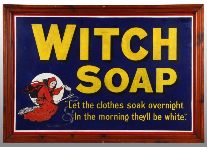 Appraisal: Porcelain Witch Soap Poster Description Minor restoration Condition Excellent Size