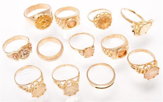 Appraisal: Twelve K yellow gold rings grams