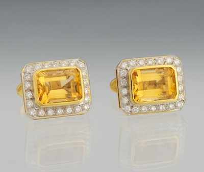 Appraisal: A Pair of Citrine and Diamond Cufflinks k yellow cufflinks