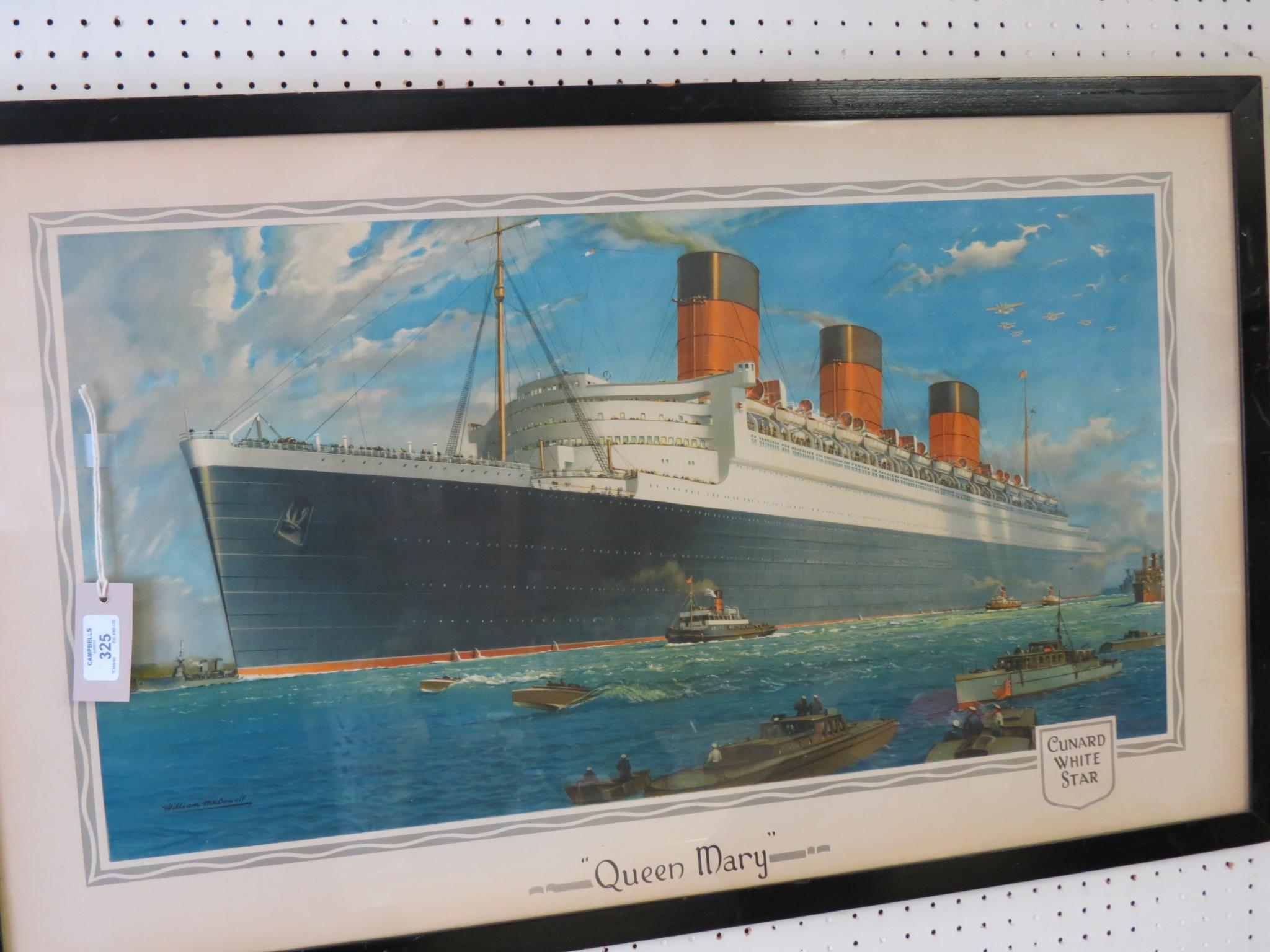 Appraisal: Cunard White Star Queen Mary chromolithographed poster after W McDowell