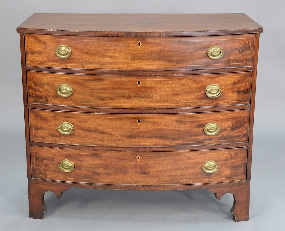 Appraisal: Chippendale mahogany bowed front four drawer chest with line inlay