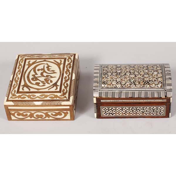 Appraisal: Lot of Middle Eastern style inlaid boxes MOP wood and