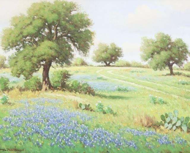 Appraisal: Framed oil on canvas painting Landscape with Bluebonnets signed lower