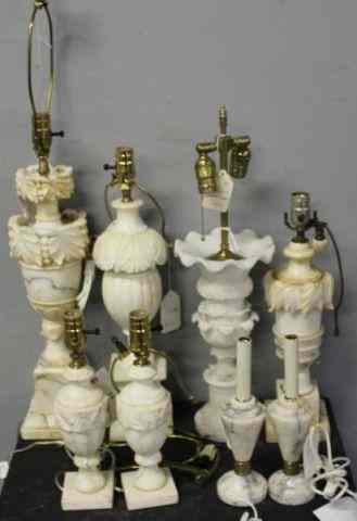 Appraisal: Alabaster Table Lamp Lot Including Large GrapeAnd leaf carved Along