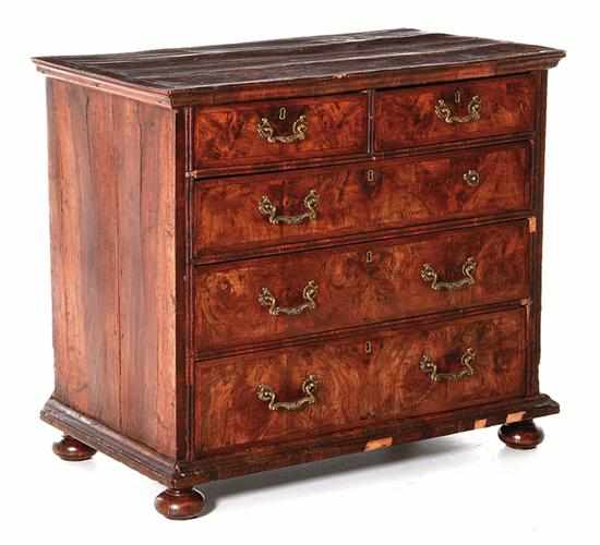 Appraisal: Georgian burl walnut chest of drawers last half th century