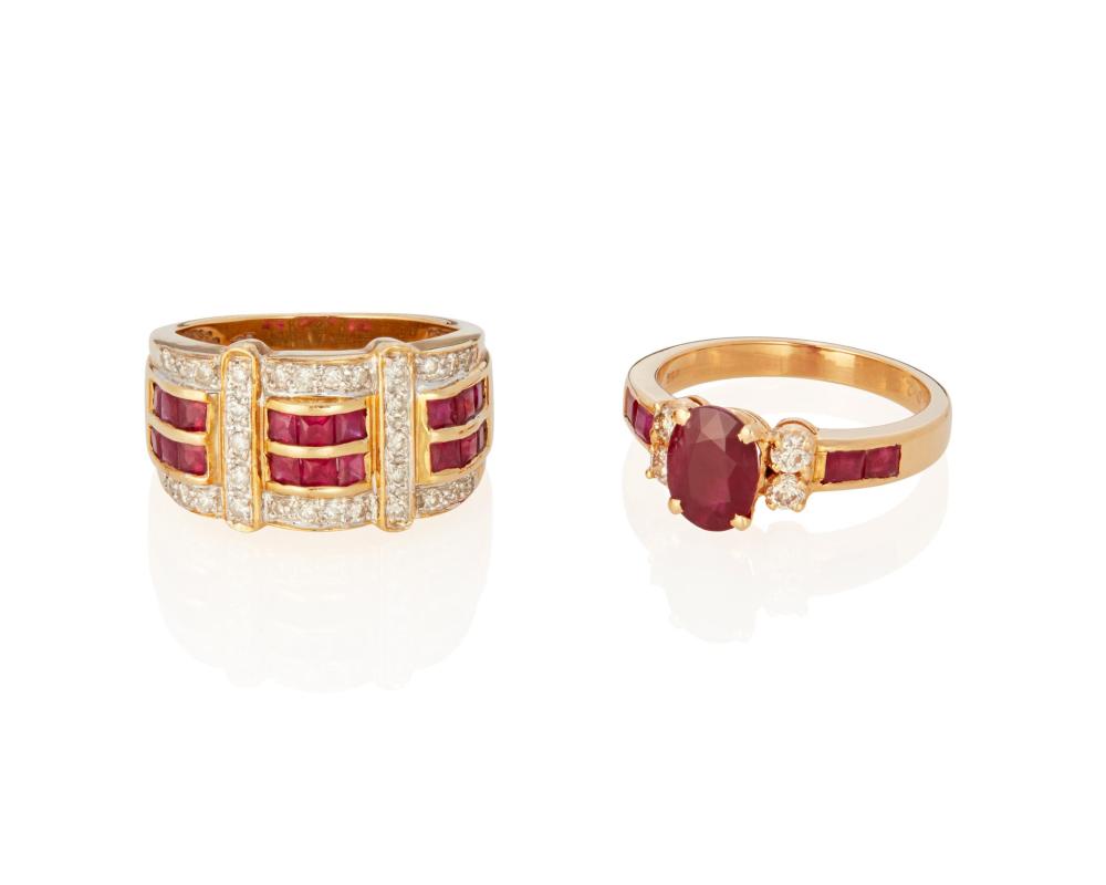 Appraisal: TWO RUBY AND DIAMOND RINGSTwo ruby and diamond rings k