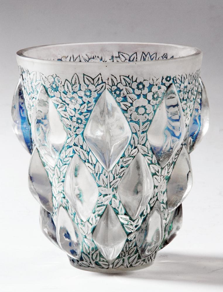 Appraisal: A LALIQUE VASE Rampillon pattern in stained and opalescent blue