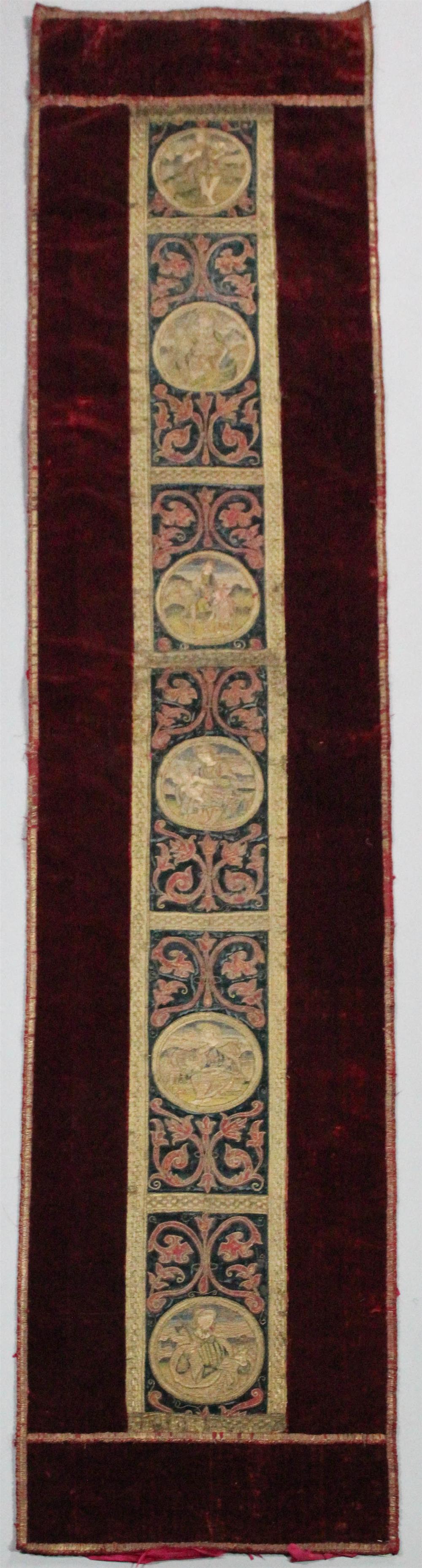 Appraisal: ORPHREY PANEL th Century silk and metallic thread orphrey panel