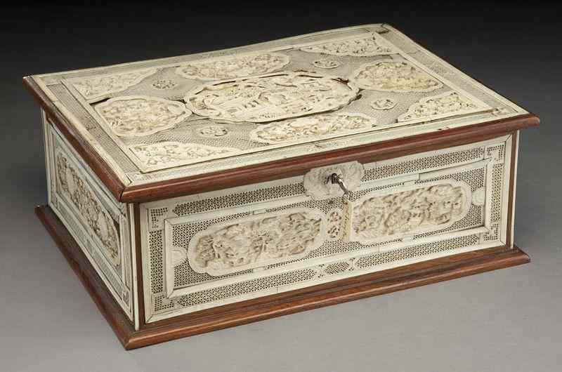 Appraisal: Chinese Qing Canton export ivory inlaid huanghuali International buyers should