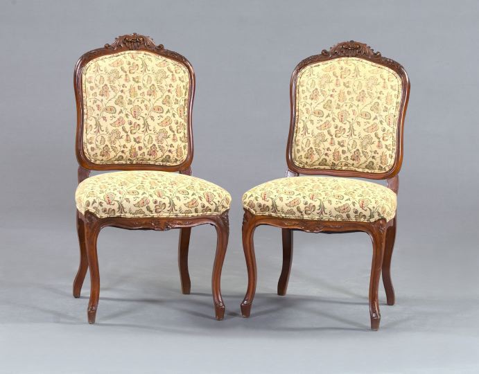 Appraisal: Pair of Louis XV-Style Fruitwood Sidechairs early th century each