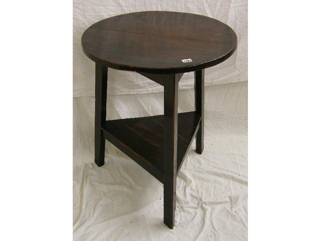 Appraisal: Antique rustic crooked table the circular top supported upon square