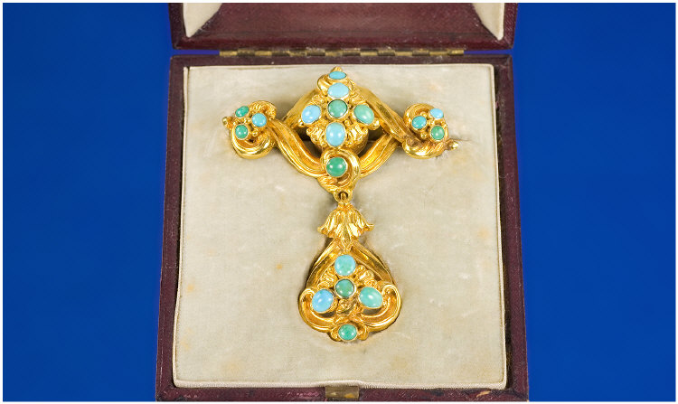 Appraisal: Early Victorian Gold Brooch Pendant set with turquoise stones and