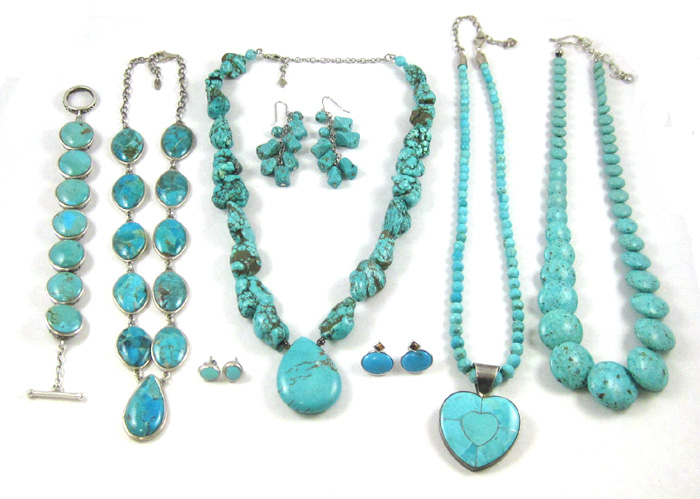 Appraisal: ELEVEN ARTICLES OF TURQUOISE JEWELRY in sterling silver and white