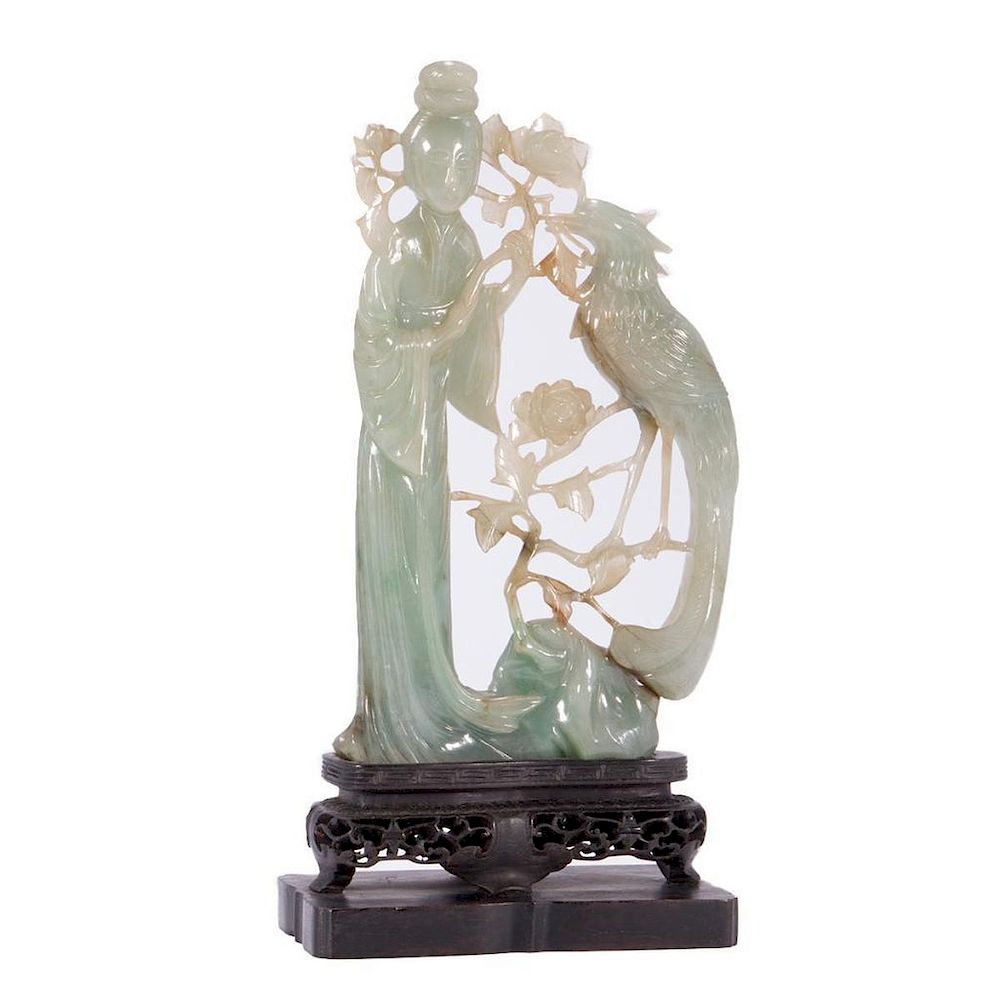 Appraisal: Chinese jadeite carving on stand Late th early thcentury Chinese