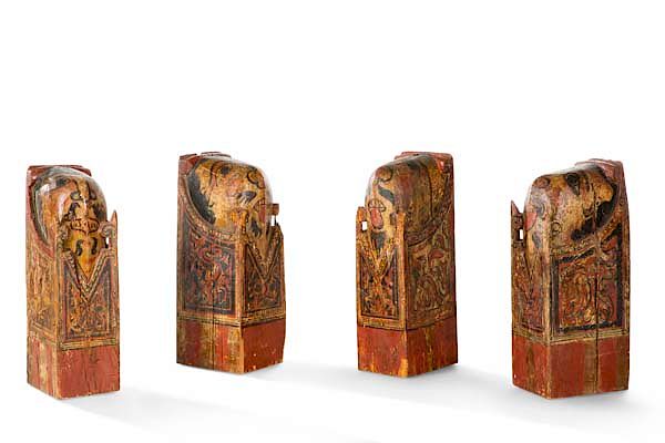 Appraisal: Four Continental Baroque painted carved corbels Four Continental Baroque polychrome