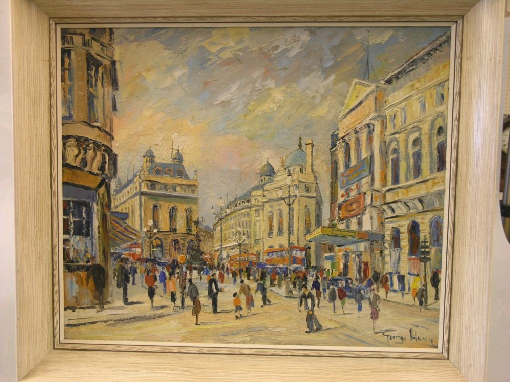 Appraisal: George Hann - oil on canvas view of Piccadilly London