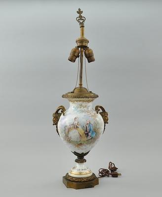 Appraisal: An Artist Signed Glazed Porcelain and Gilt Metal Lamp The