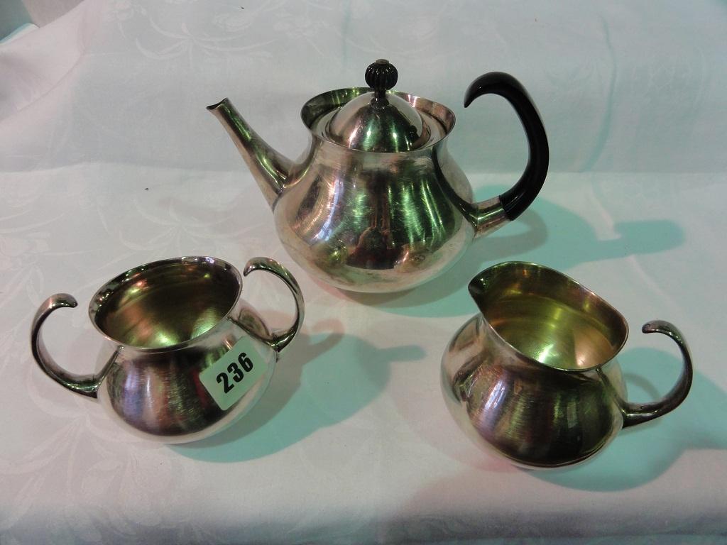 Appraisal: A three piece Mappin Webb silver plated tea service designed