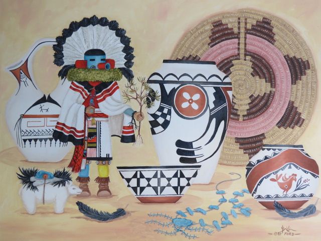 Appraisal: Ford oil Indian Objects Arizona artist on canvas image area