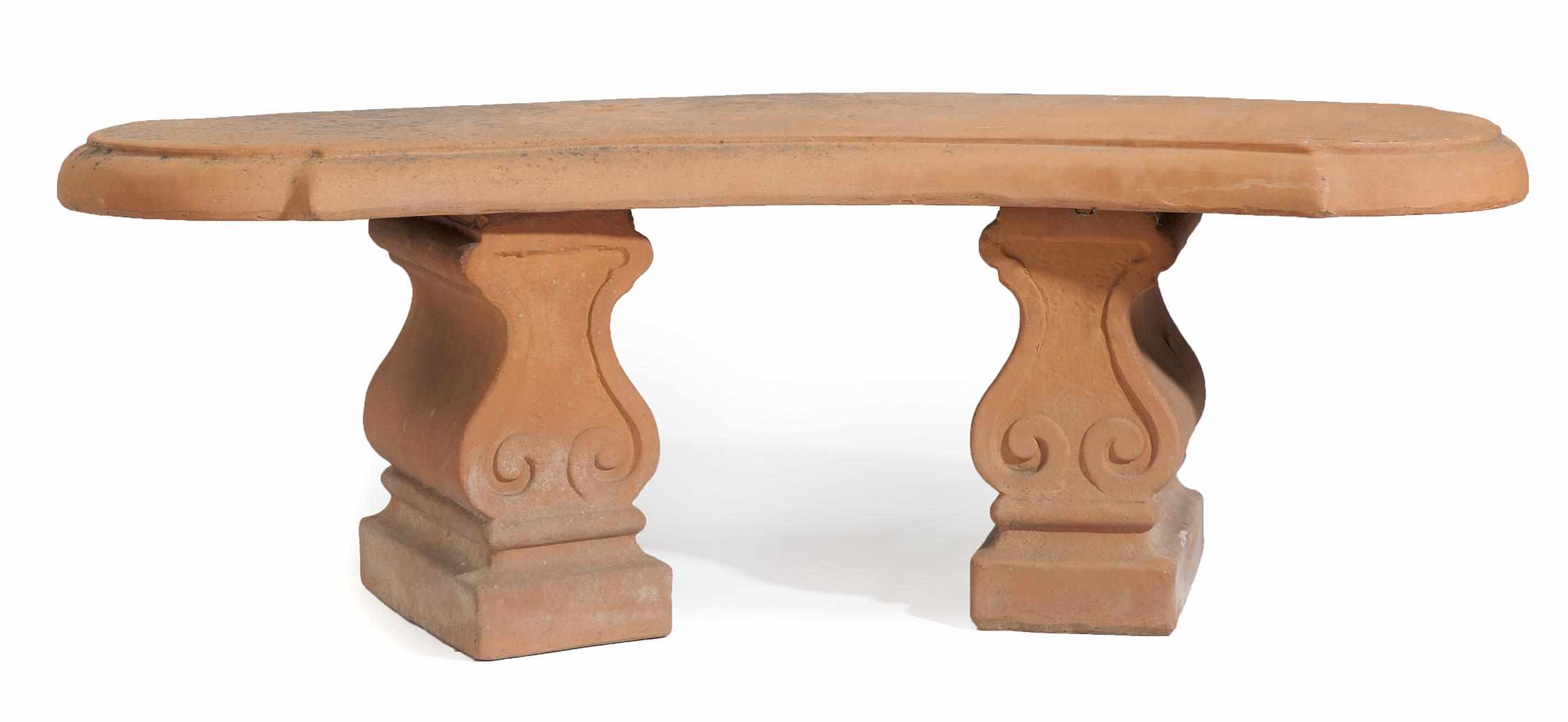 Appraisal: A tinted terracotta garden bench of curved outline height in