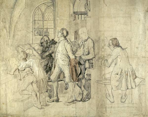 Appraisal: Gisbert Fl ggen German - Figures singing in a church