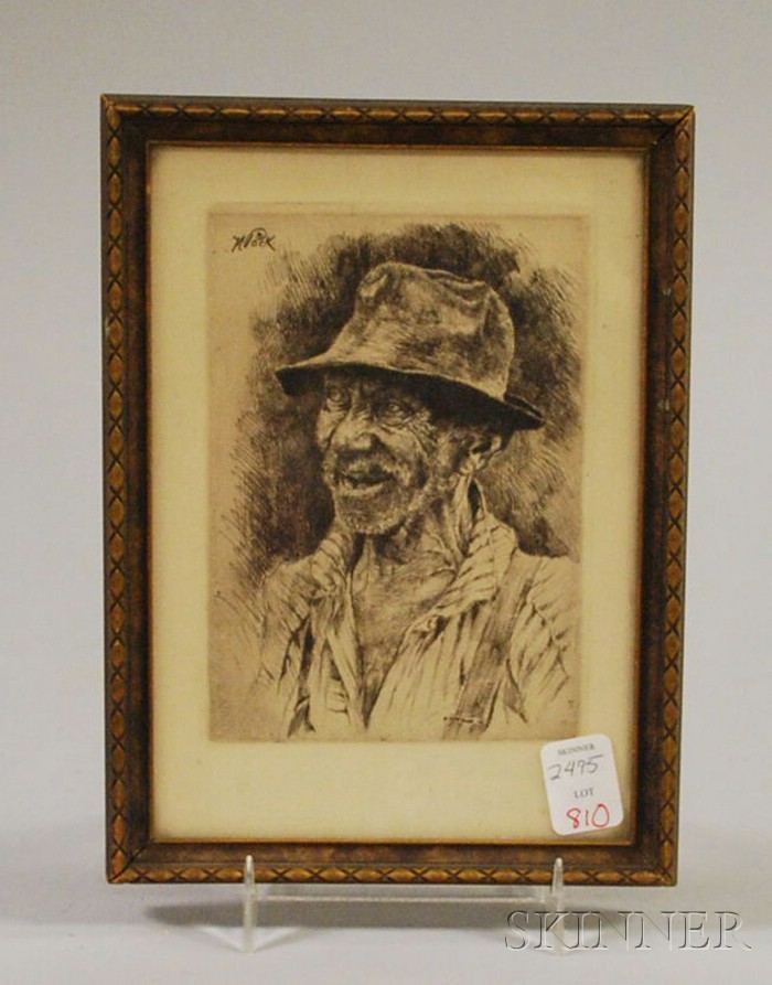 Appraisal: Small Framed Etched Portrait of a Man Wearing a Hat