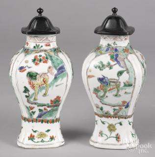 Appraisal: Pair of Chinese Qing dynasty famille verte porcelain urns ''