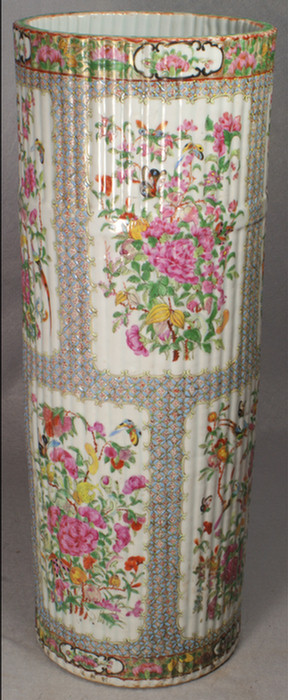 Appraisal: Chinese export porcelain lg ribbed Famille Rose umbrella jar H